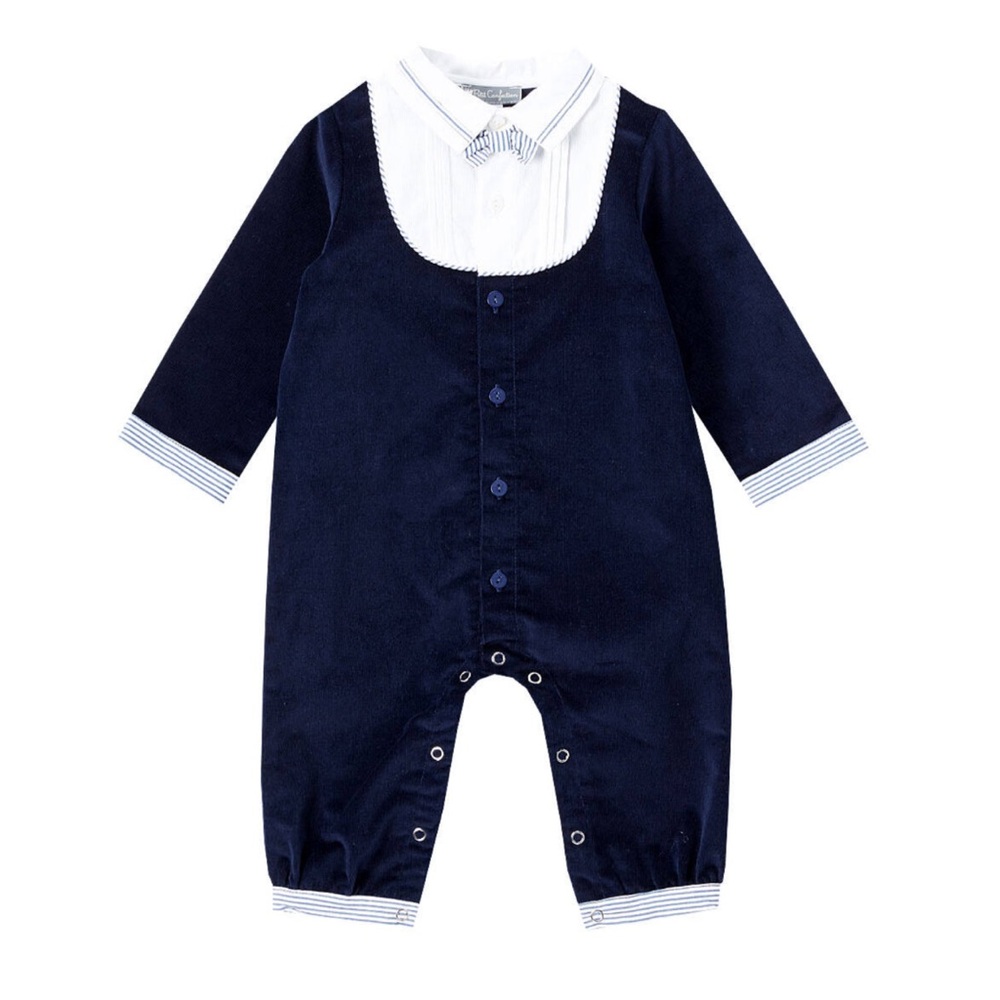 PETIT CONFECTION NWT Navy Corduroy Tuxedo Heirloom Special Occassion Romper